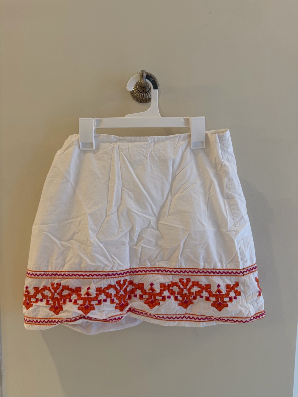Julia Amory White Mini Skirt with Red Embroidered Border